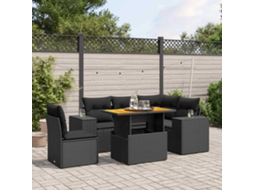 Vidaxl 6 Pcs Conjunto Sofás De Jardim C/ Almofadões Vime Pe Preto