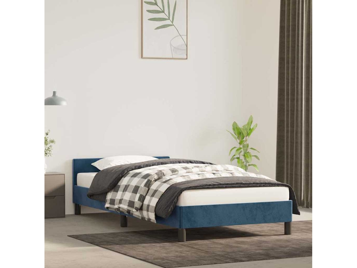Estrutura De Cama Sem Colchão 80x200 Cm Veludo Azul-escuro