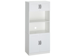 Buffet De Cozinha Estilo Campestre, 2 Armários E 2 Prateleiras, 70x40x170cm, Branco E Preto