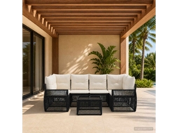 Vidaxl Conjunto De Sofá De Jardim 7 Unid. Preto Vime Pe