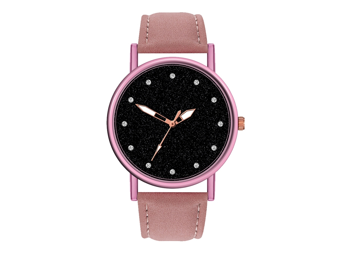 Reloj De Pulsera Para Mujer Con Correa De Cuero Rosa Dial Redondo Cuarzo Decorativo