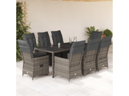 9 Pcs Conjunto De Jantar P/ Jardim C/ Almofadões Vime Pe Cinza Dkd Home Decor