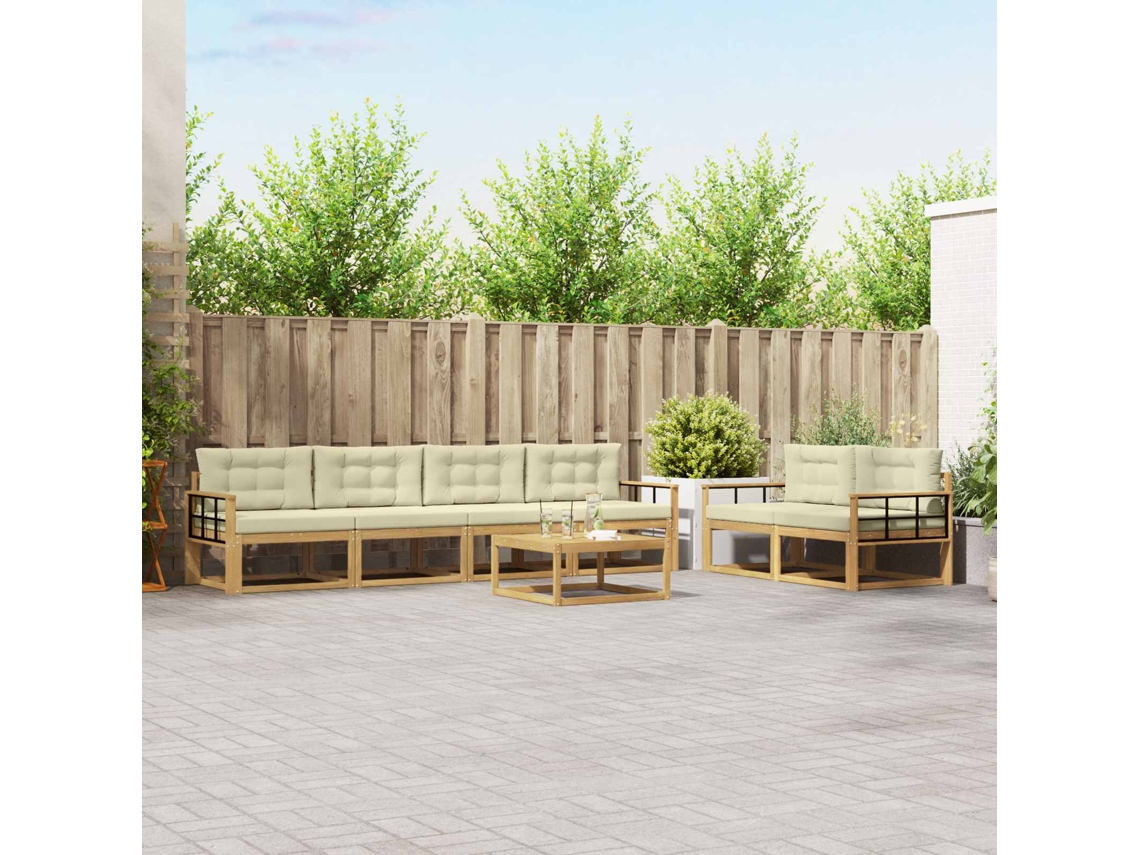 Vidaxl Conjunto De Sofás Para Exterior 6 Unid. Branco E Creme