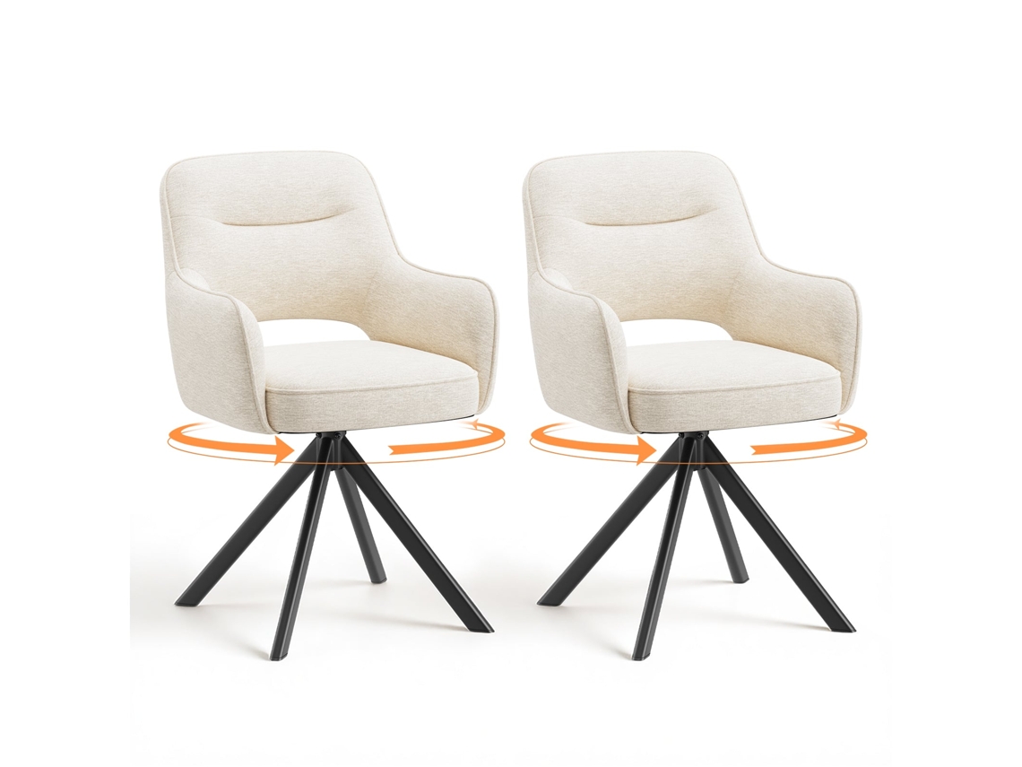 Smartue Conjunto De 2 Cadeiras Giratórias, Cadeiras Giratórias Premium Com Apoios De Braços Medios E Estrutura Metálica Estável, Cor Bege