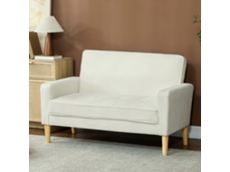 Sofá De 2 Lugares Estofado Veludo Com Assento Capitonê E Pés Em Madeira Para Espaços Pequenos 130x74.5x82 Cm Creme