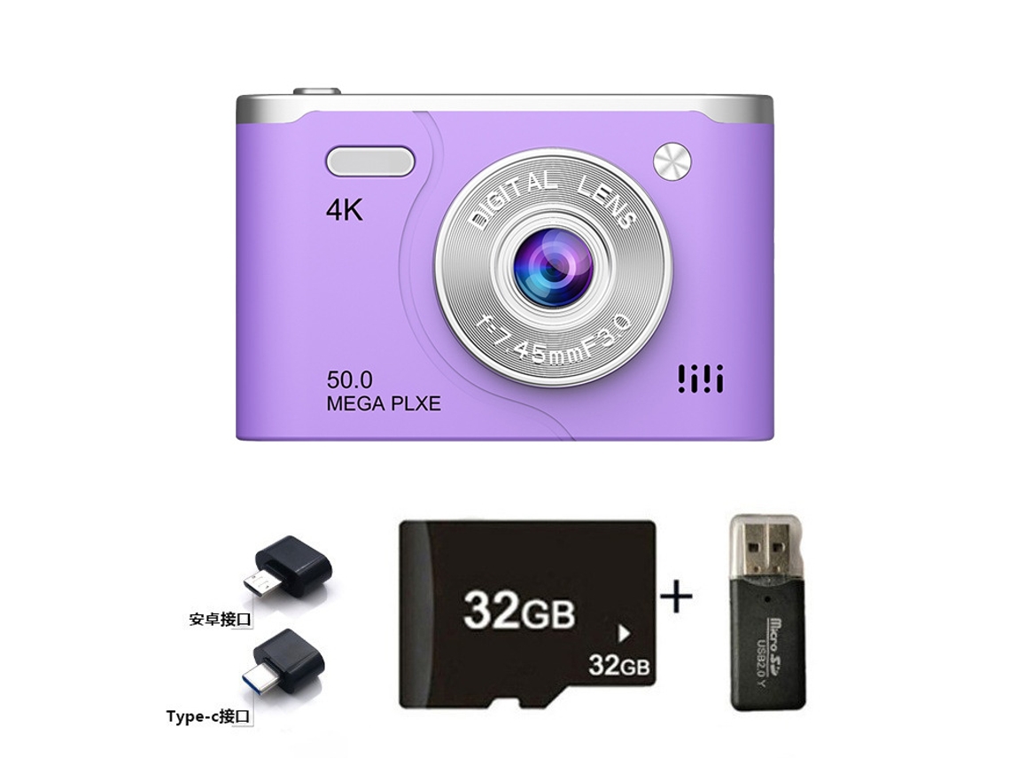 Câmara Digital Tela Lcd De 2,4 Polegadas Com Zoom De 8x E Resolução Hd 1080p (roxa - Cartão De 32 Gb) Cuich