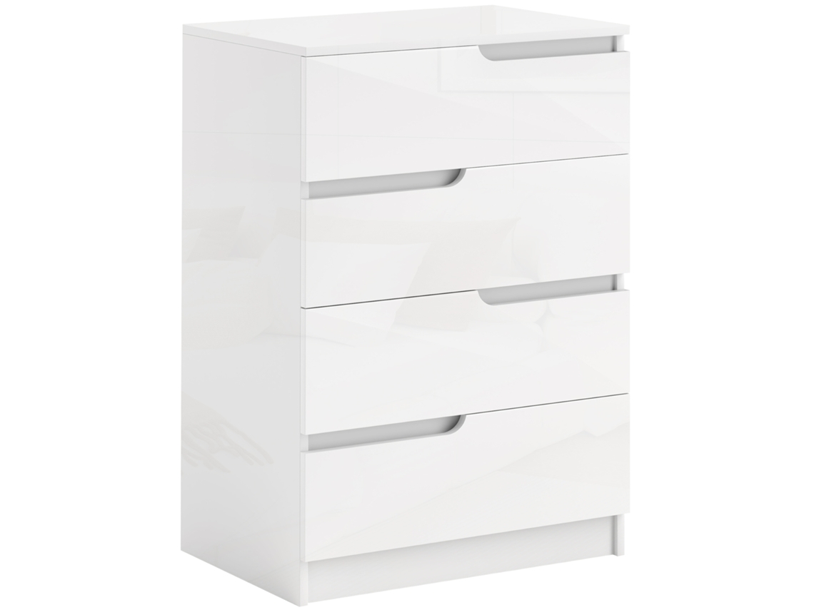 Cômoda moderna com 4 gavetas, guarda-roupa de madeira, proteção antitombamento, pés com almofadas, branco