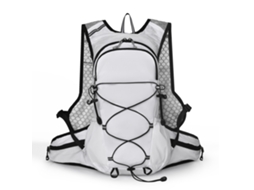 Mochila leve (branca) para caminhadas e acampamentos, elegante e versátil.
