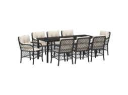 Conjunto 9 Conjunto De Jantar Para Jardim Vidaxl Preto Vime Pe (200 X 80 X 73 Cm)