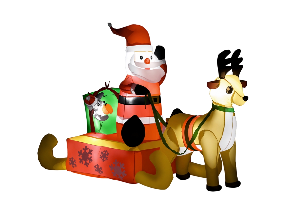 Decoração Natal Inflável Papai Noel Com Trenó E Renas Led