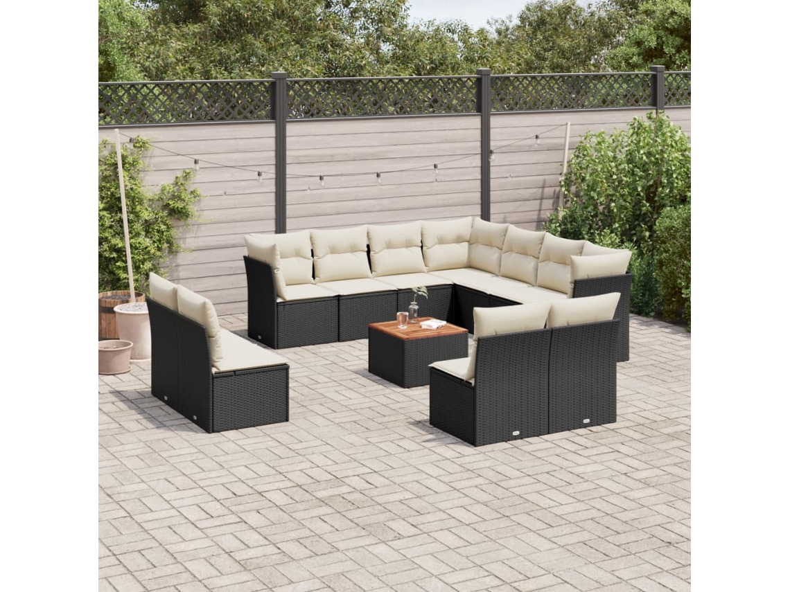 Vidaxl 12 Pcs Conjunto De Sofás De Jardim C/ Almofadões Vime Pe Preto