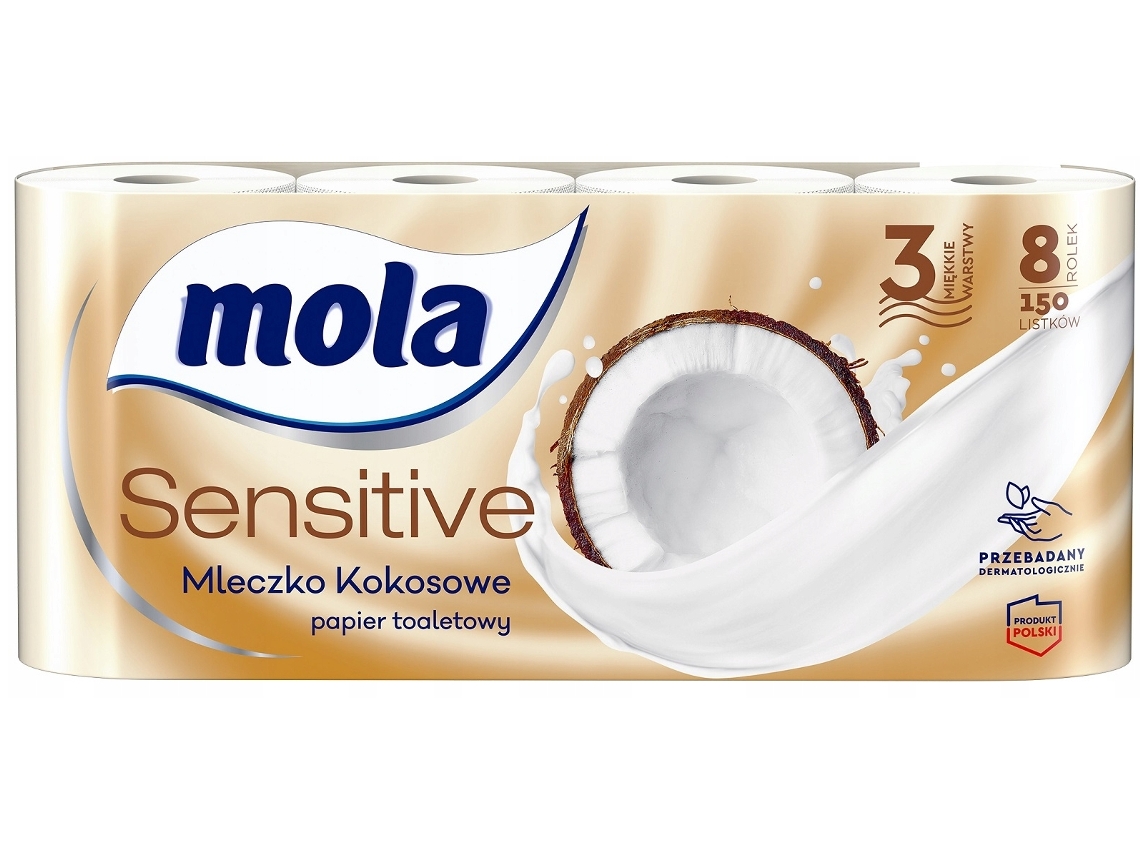 Premium Gentle Touch Coconut Milk Toilet Tissue, 8 Rolls Pack Mola