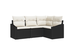 Conjunto 4 De Sofás De Jardim Com Vidaxl E Almofadas Rattan Preto