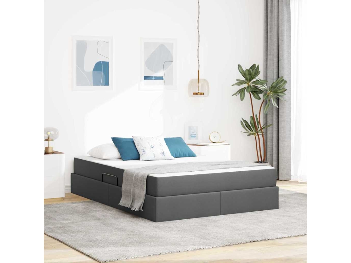 Vidaxl Cama com Arrumação e Colchão Cinza Escuro 140 X 200 Cm