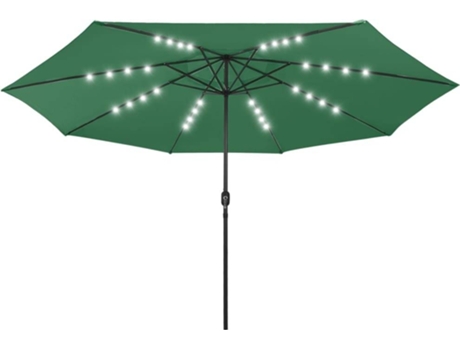 Guarda-sol exterior c/ luzes LED e poste de metal 400 cm verde