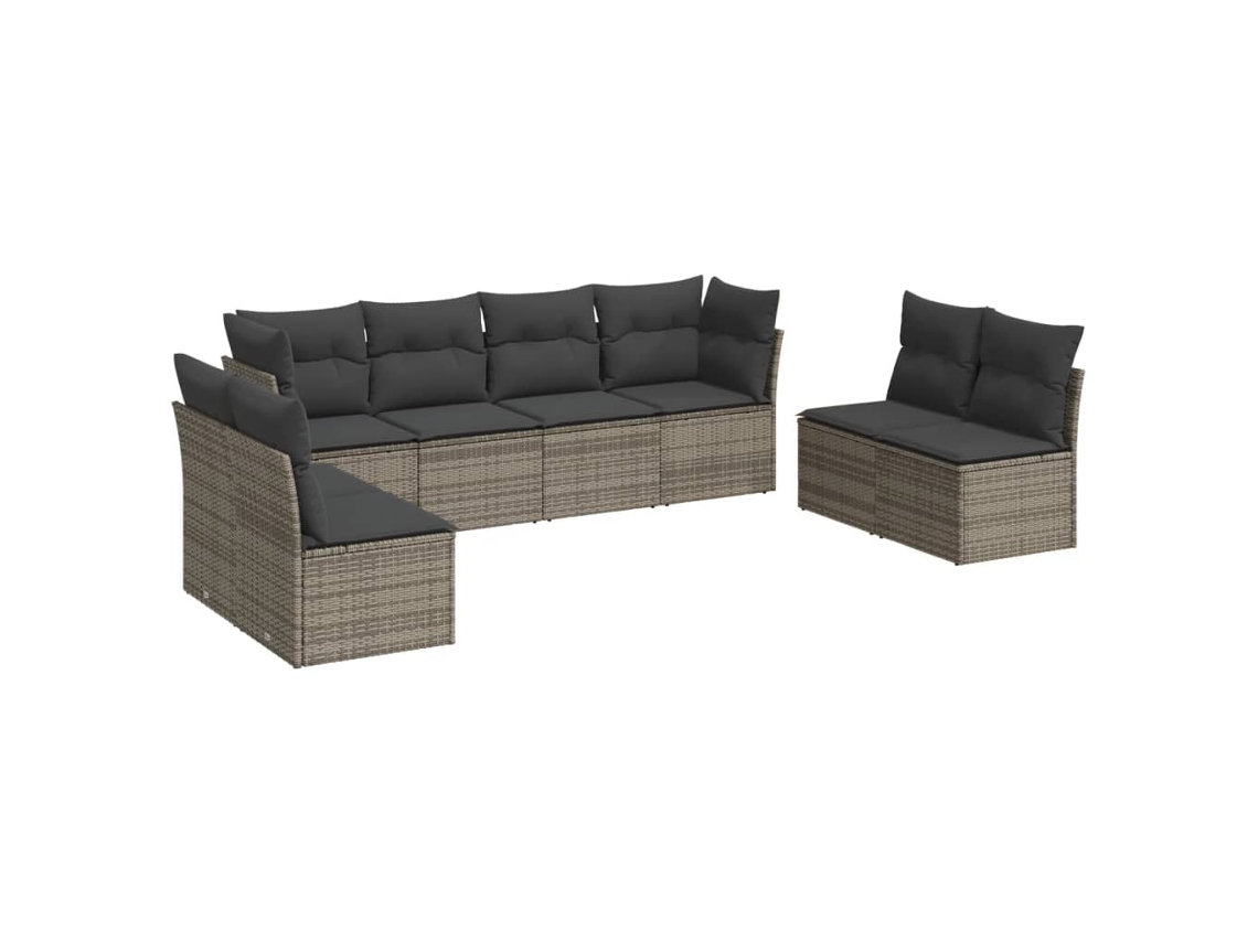 Conjunto de 8 Sofás de Jardim com Almofadões Vime Pe Cinzento MAISON EXCLUSIVE (8 pcs)