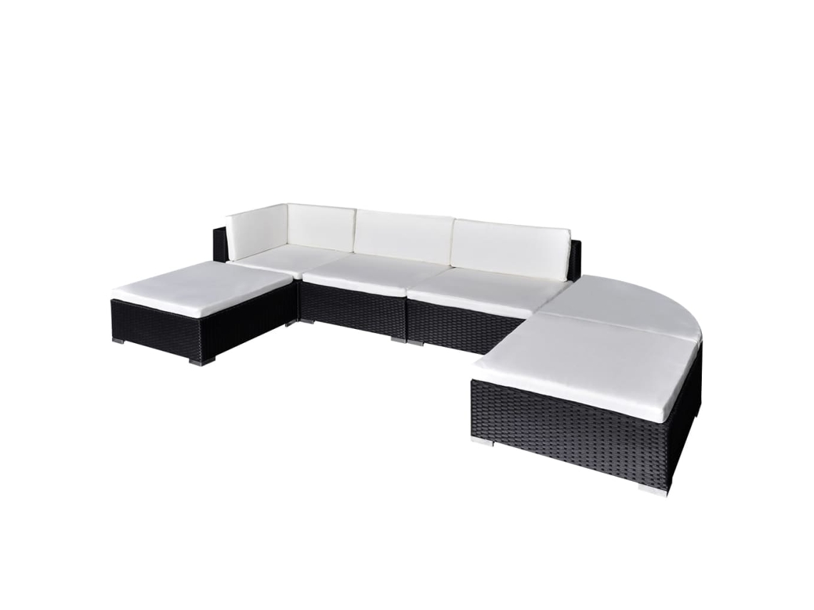 Vidaxl 6 Pcs Conjunto Lounge De Jardim C/ Almofadões Vime Pe Preto