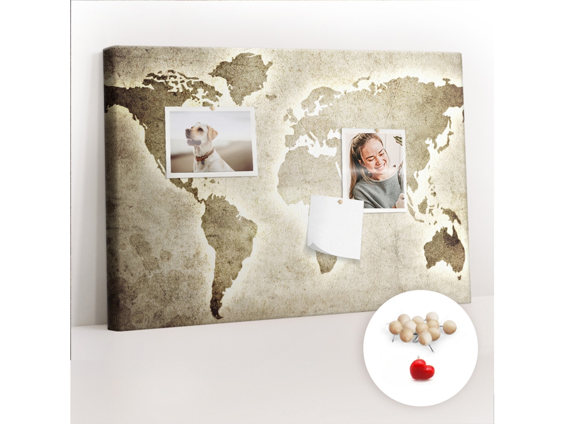 Quadro De Cortiça Com Impressão Mapa-múndi Para A Sala De Estar Espelharte (60x40 Cm)