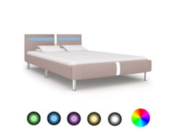 Vidaxl Estrutura De Cama C/ Leds 120x200cm Couro Artificial Cappuccino