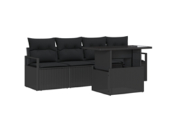 Conjunto 5 De Sofá De Jardim Com Almofadas Vidaxl Preto Rattan Poliéster
