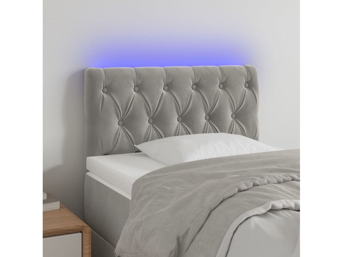 Vidaxl Cabeceira De Cama C/ Luzes Led Veludo 80x7x78/88 Cm Cinza-claro