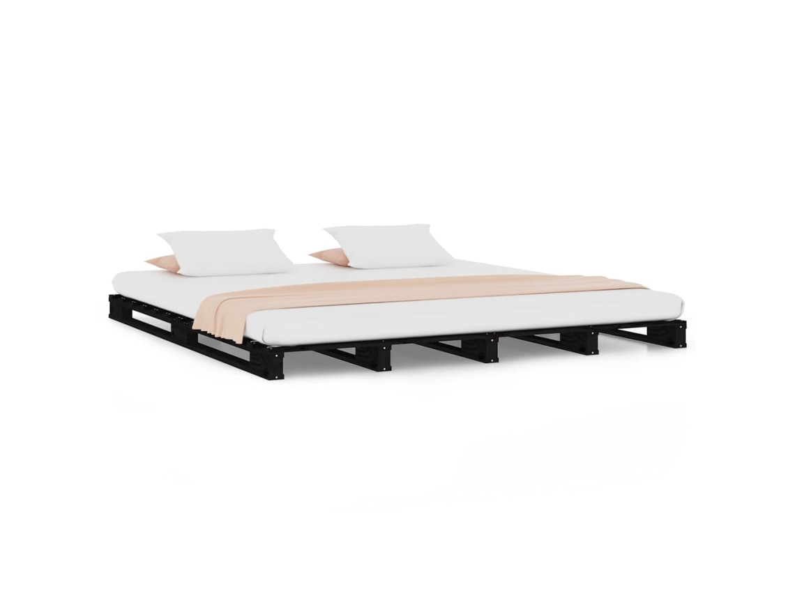 Cama de Paletes Madeira de Pinho Maciça Preto MAISON EXCLUSIVE (140x190 cm)