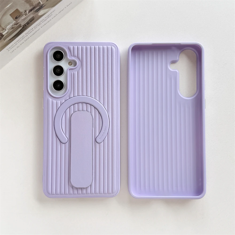 (roxo, Galaxy S24) Capa De Celular Dobrável E Ondulada Com Suporte, Feita De Couro Sintético, Compatível Com O Encaixe Magnético Magsafe.
