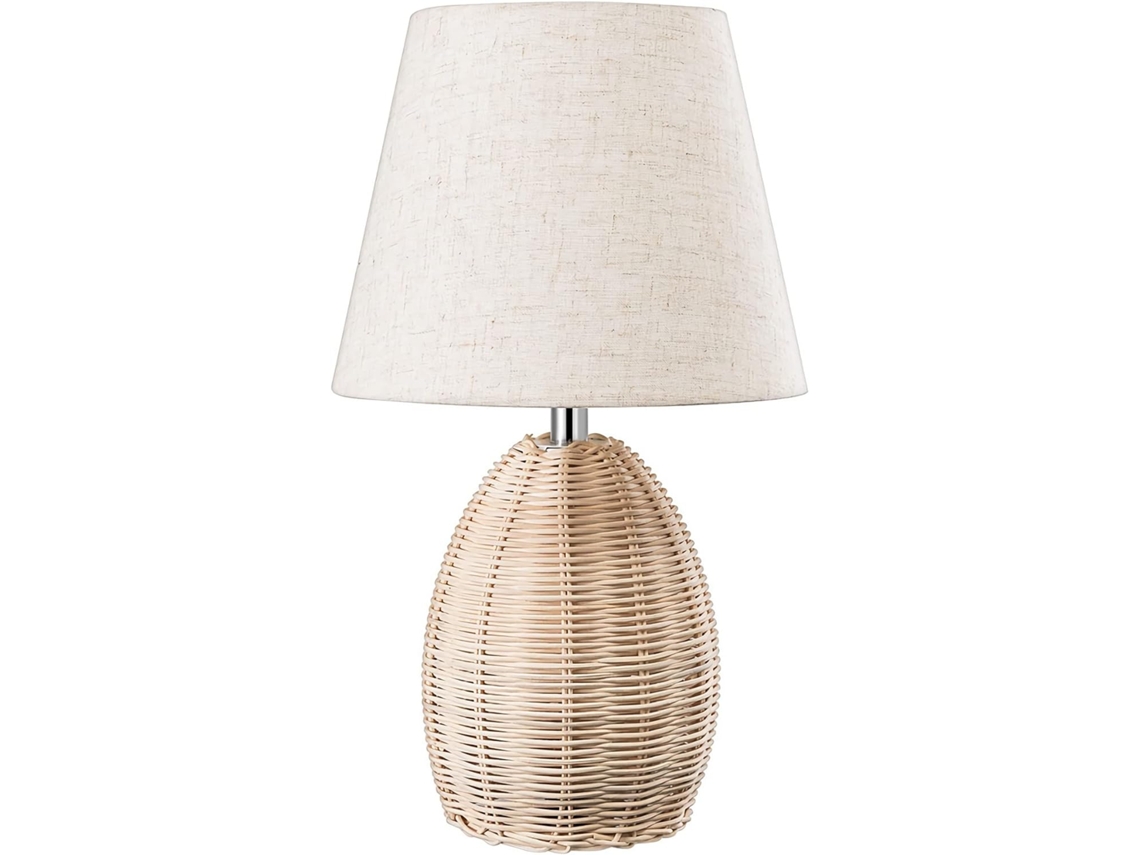 Abajur De Mesa Em Rattan, Luminária De Leitura Estilo Fazenda, Cúpula De Tecido, Decoração Rústica, Iluminação Para
