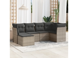Vidaxl 6 Pcs Conjunto Sofás De Jardim Com Almofadões Vime Cinzento