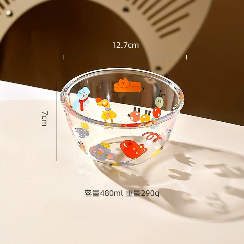 Tigela de Vidro Transparente com Desenho de Animal , Ideal para Saladas, Frutas e Sobremesas. Perfeita para Misturar Alimentos. MDUG (b 5 Polegadas)