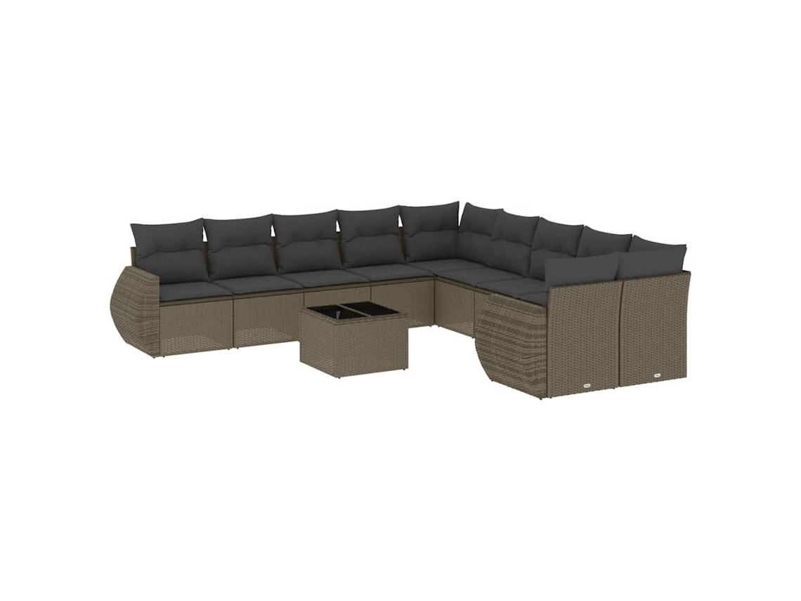 Maison Exclusive - 11 Pcs Conjunto Sofás De Jardim C/ Almofadões Vime Pe Cinzento