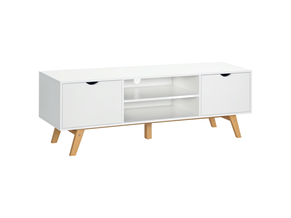 Mesa para Tv de 65 Polegadas,módulo com 2 Armários,2 Prateleiras Abertas e Pés de Madeira,150x39x50cm,branco BTFORUS
