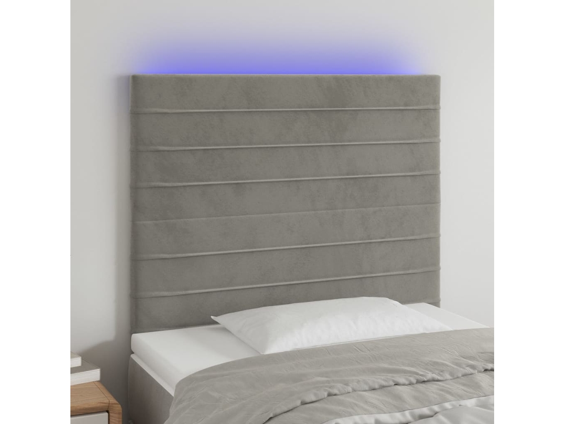 Cabecero de terciopelo con luces LED 100x5x118/128cm Gris Claro