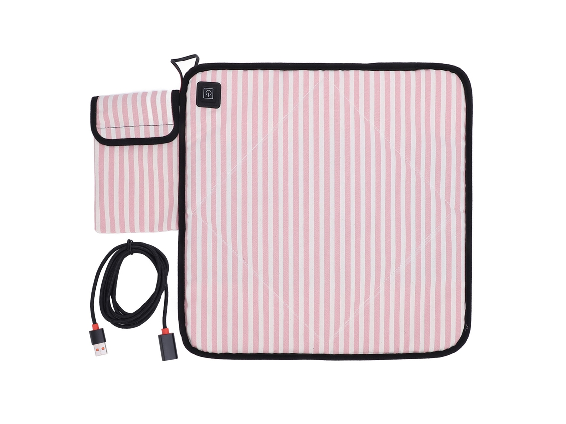 Cojimão Aquecido Portátil Usb Ajustável Lona para Camping Pesca Escritório Assento Rosa Listrado