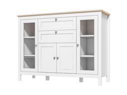 Aparador Cozinha com 2 gavetas, 2 portas de vidro, branco, 120x40x90cm