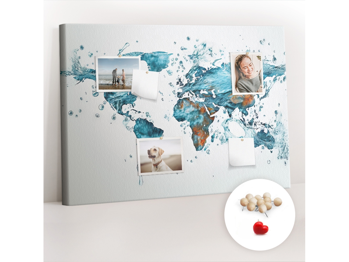 Painel De Cortiça Para Parede Mapa-múndi De Água Para A Sala De Estar Espelharte (70x100 Cm)