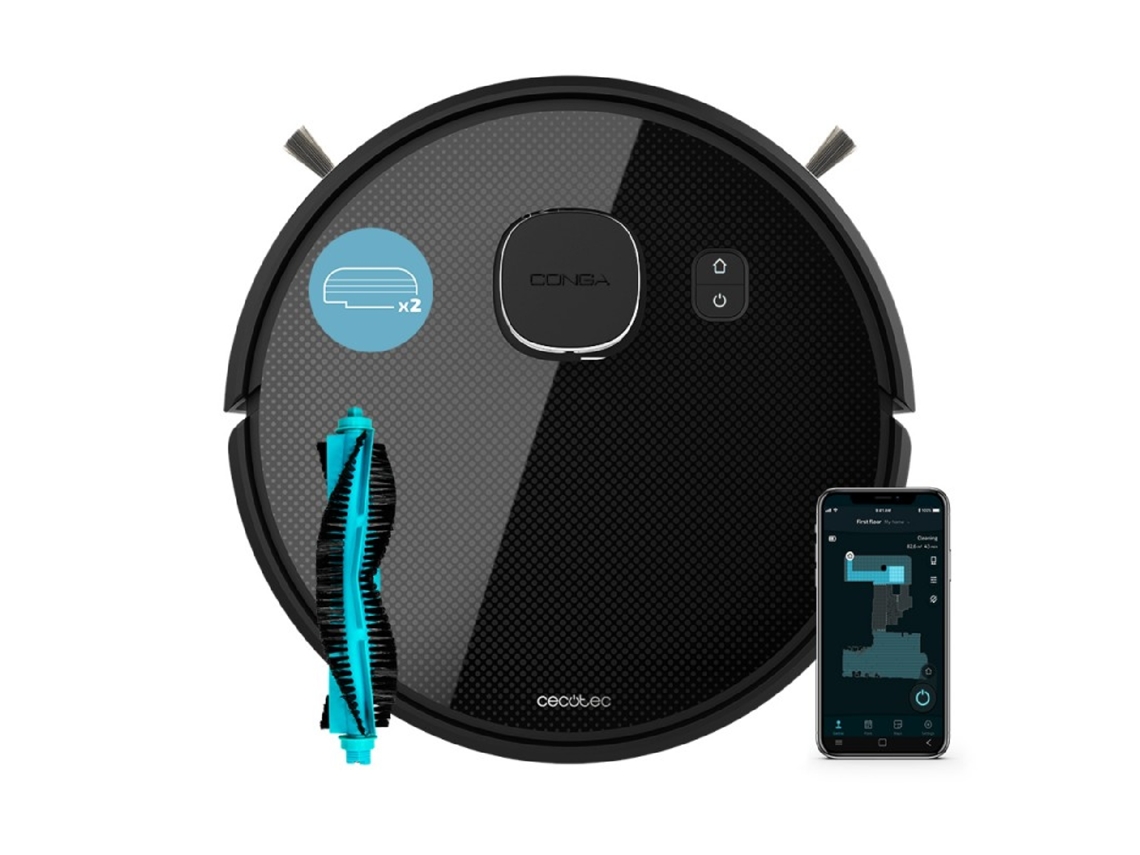 Aspirador robô Cecotec e esfregão de chão Conga Eternal Laser X-Treme. Autonomia 110 min, Potência de sucção de 2200 Pa com 3 níveis, Escova multifunc