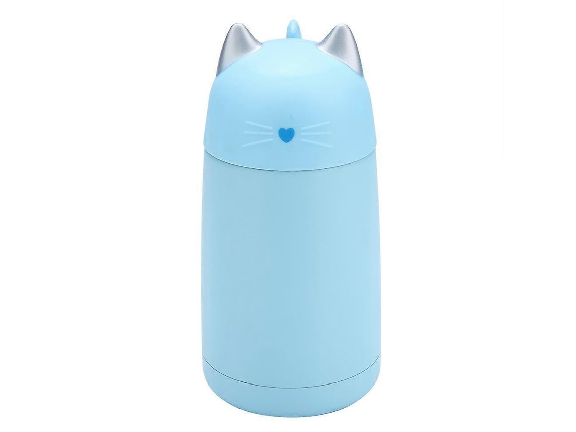 Caneca Térmica Infantil De 330ml Com Estampa De Gato, Garrafa De Água Em Aço Inoxidável, Azul.