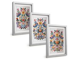 Pinturas Murais Modernaspadrões Florais Intensos Moldura Prateada Fotos Para O Corredor Espelharte (3 Peças 20x30 Cm)