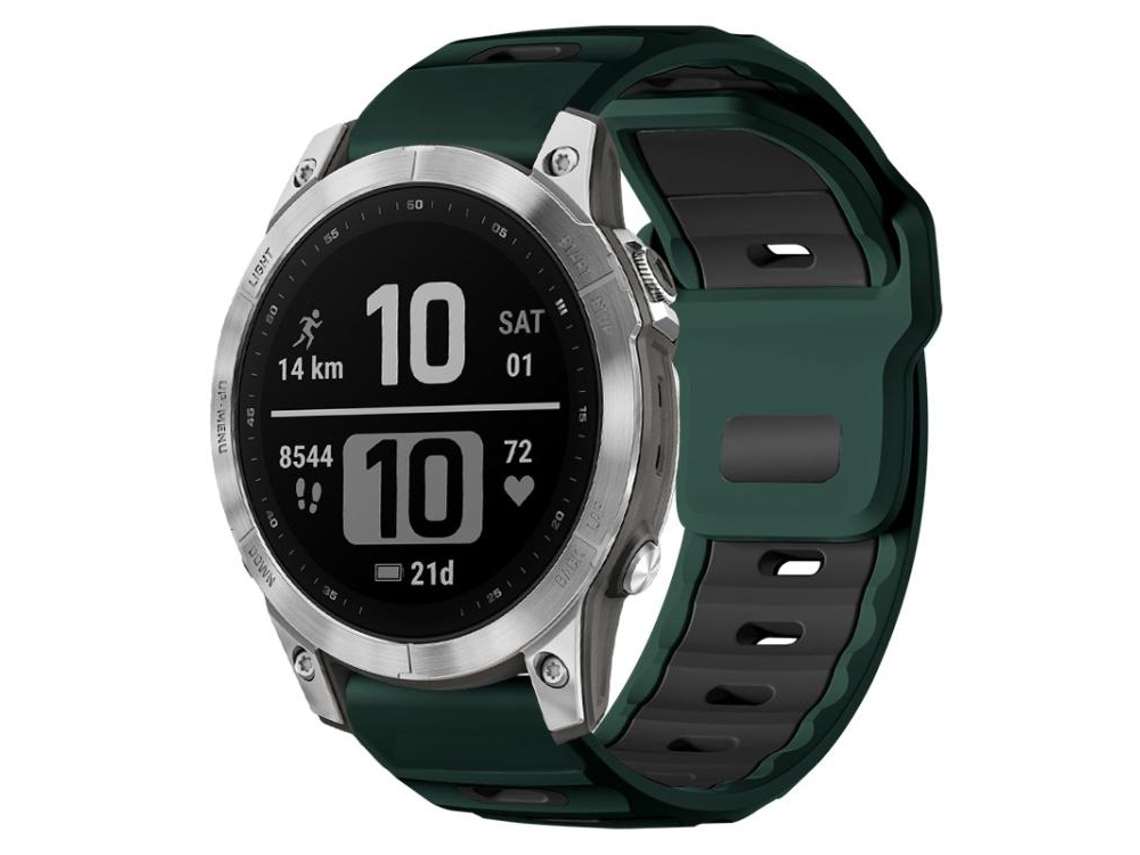 Bracelete para Garmin Fenix 8 / 7 / 6 / 5 Silicone Bicolor com Encaixe Verde Selvagem e Preto XIAOMOYU (22mm)