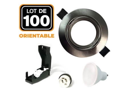 100 Focos embutidos reguláveis em alumínio escovado LED GU10 7W Branco quente 3000K EUROPALAMP