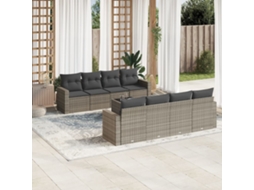 Vidaxl 9 Pcs Conjunto Sofás P/ Jardim Com Almofadões Vime Pe Cinzento