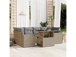 Vidaxl 7 Pcs Conjunto De Sofás P/ Jardim Com Almofadões Vime Pe Bege