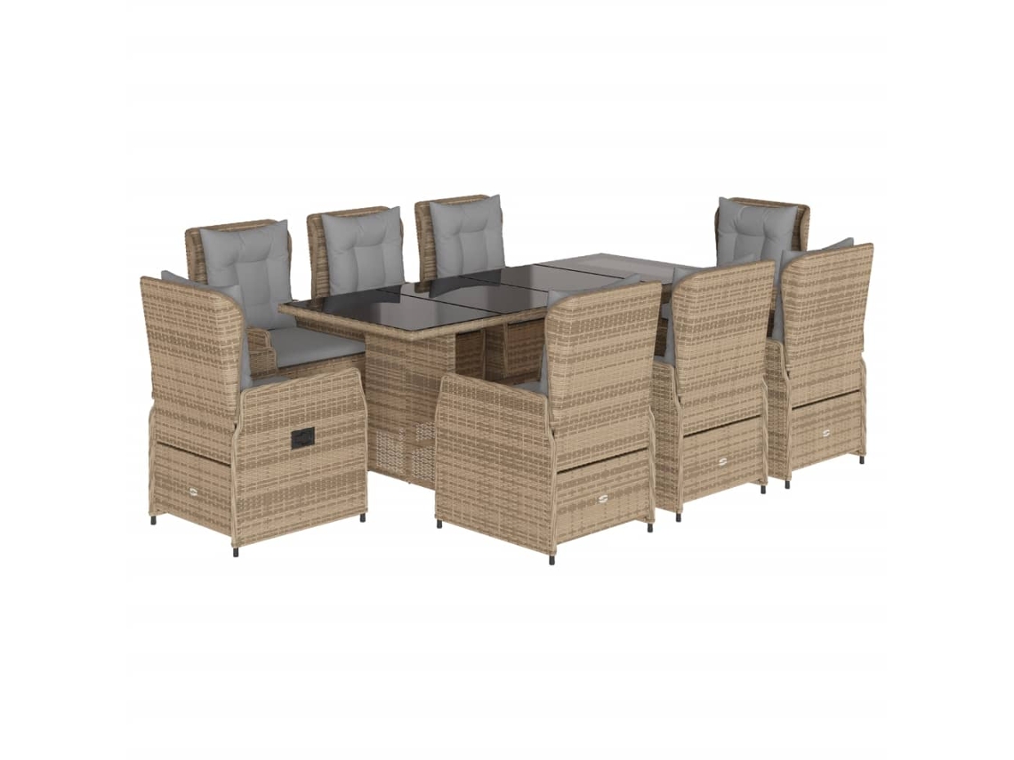 Conjunto de 9 Jantar para Jardim com Almofadões Vime Pe Bege MAISON EXCLUSIVE