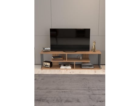 Suporte De Tv Baixo Moderno De 140 Cm Em Madeira Natural Com Estrutura De Metal Mesa De Tv Para Sala De Estar E Sala De Jantar Casa Basics