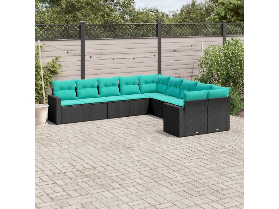 10 Pcs Conjunto De Sofás P/ Jardim C/ Almofadões Vime Pe Preto Dkd Home Decor