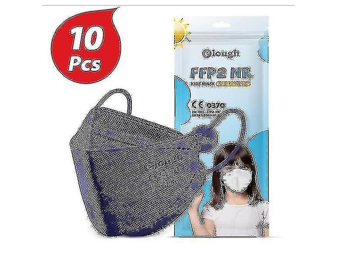 Máscara Ffp2 Infantil Protectora 4 Camadas 10 Unidades Colorida Ajustável Algodão Suave Individualmente Embalada Azul Marino