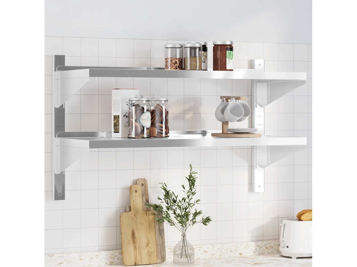 Vidaxl Estante Parede 2 Prateleiras 100x40x60 Cm Aço Inoxidável Prata