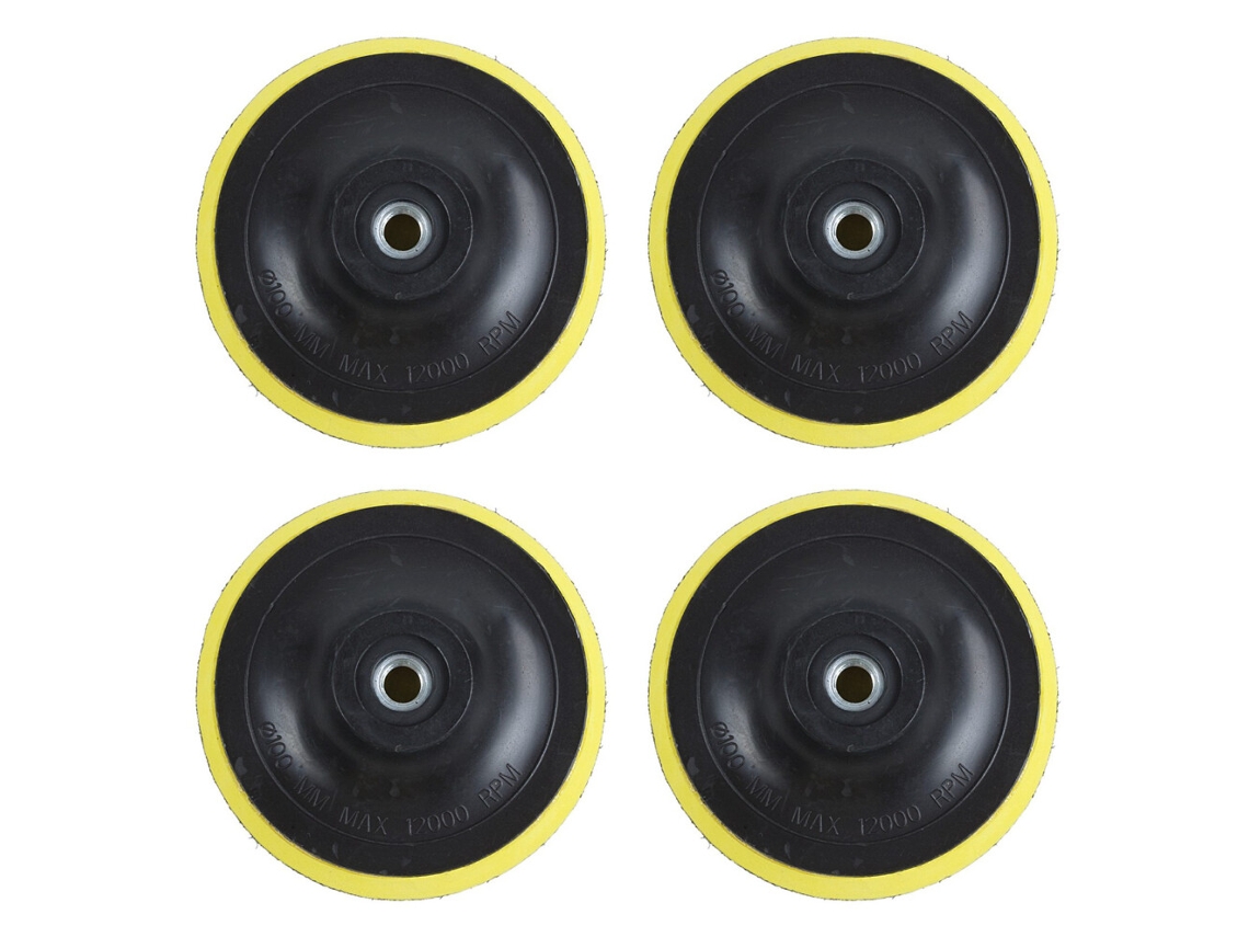 4x Suportes de Base com Fixação por Gancho e Laço (velcro) para Lixagem e Polimento com Rebarbadora Diâmetro de 4 Polegadas (pratos)