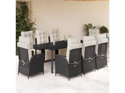 Vidaxl 9 Pcs Conjunto de Jantar P/ Jardim C/ Almofadões Vime Pe Preto